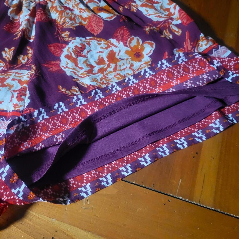 Eyeshadow Brand Boho Floral Print Romper Flared Sleeves Orange Burgundy - Size M - Picture 4 of 9